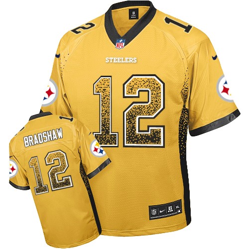 Men's Elite Terry Bradshaw Nike Jersey Gold - #12 Drift Fashion NFL Pittsburgh Steelers